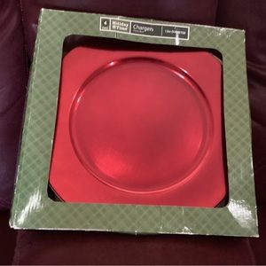 New Holiday Time set of 4 red 13” chargers - dress up your table anytime